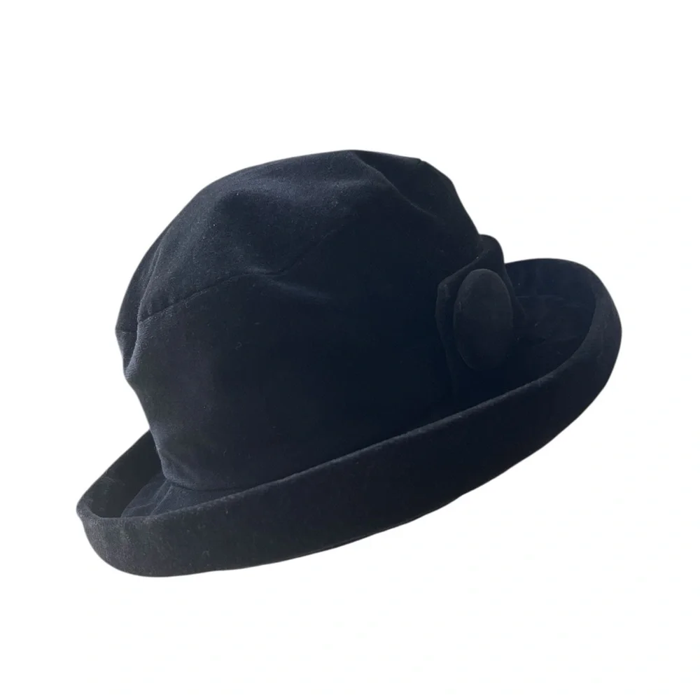 Orazio Cioppi Firenze Black Wide Brim Cotton Satin Lined Italy Hat OS